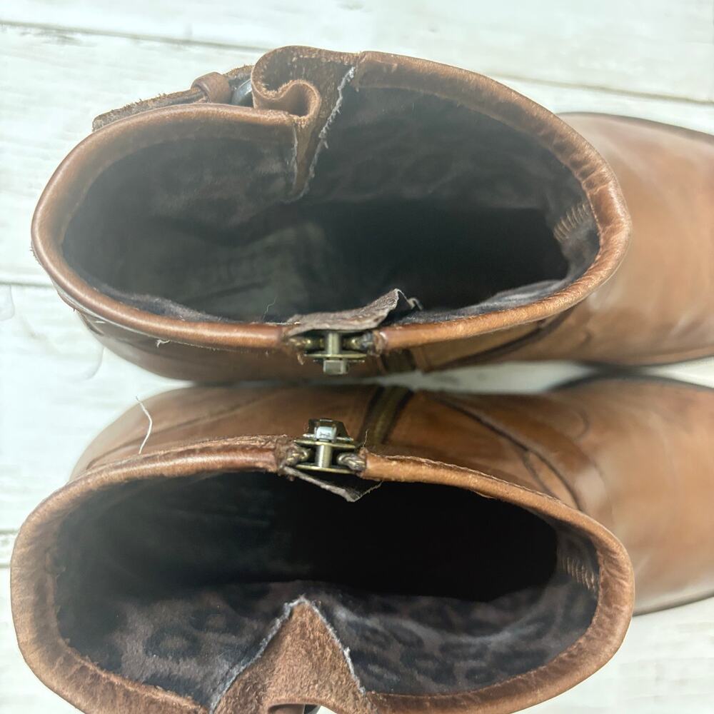 Born Raisa Ankle Boots Tobacco Brown Leather Block Heel Side Zip Boots Size US 9 - Picture 7 of 11
